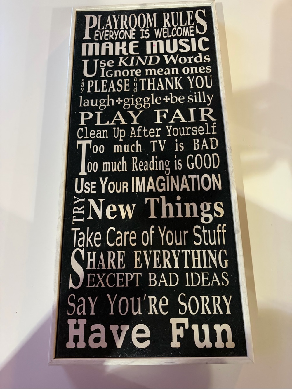 T.J.Maxx Black and White Playroom Rules Wall Art